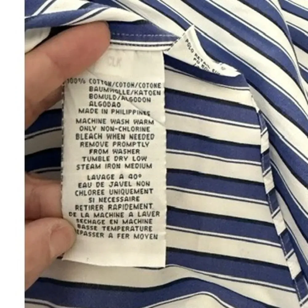 Polo Golf Ralph Lauren Ellington Shirt L Blue Stripe Button Down Titleist Cotton